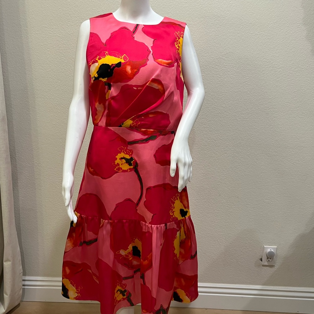 Carolina Herrera Red and Yellow Floral Midi Dress